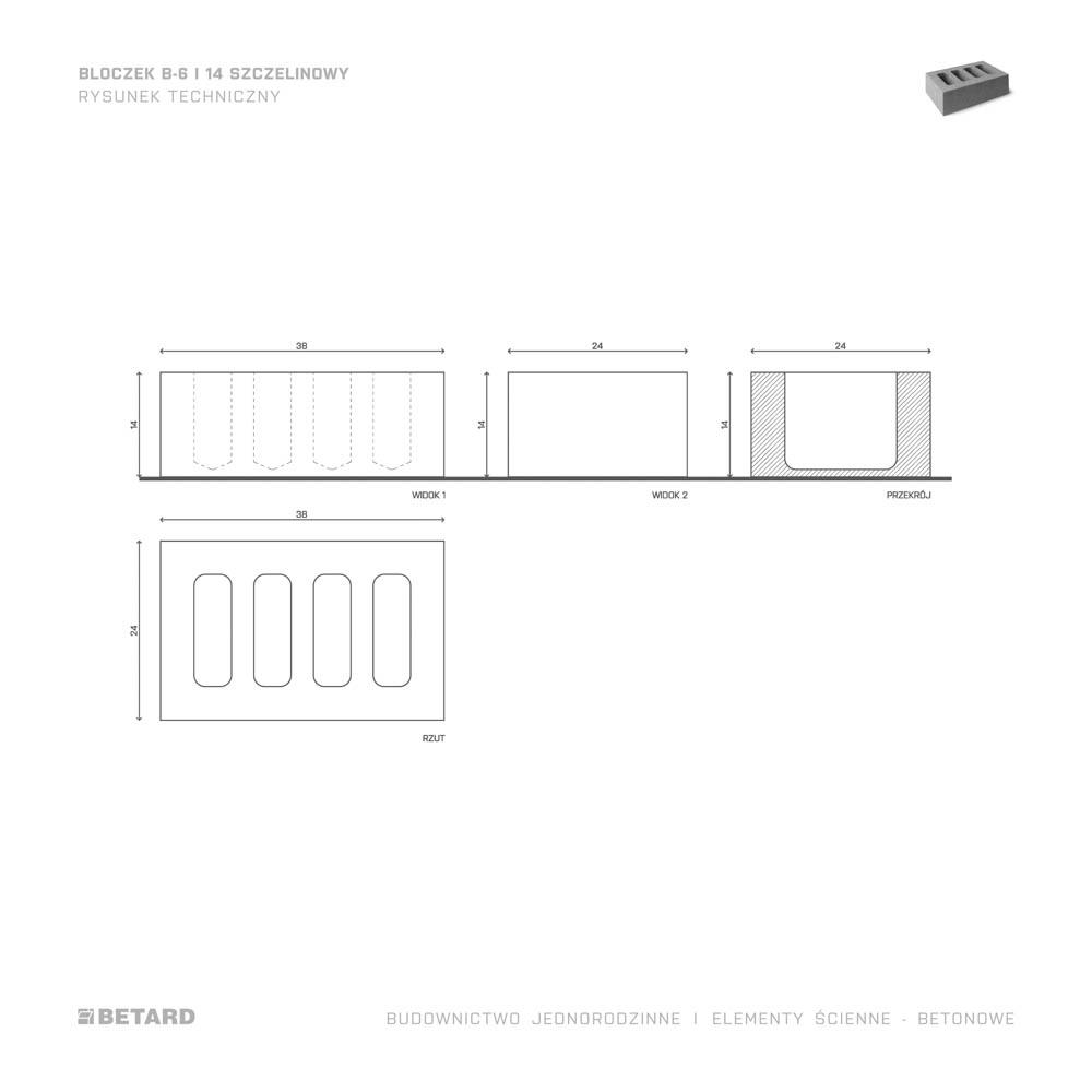 Bloczek B-6 14 szczelinowy rzut