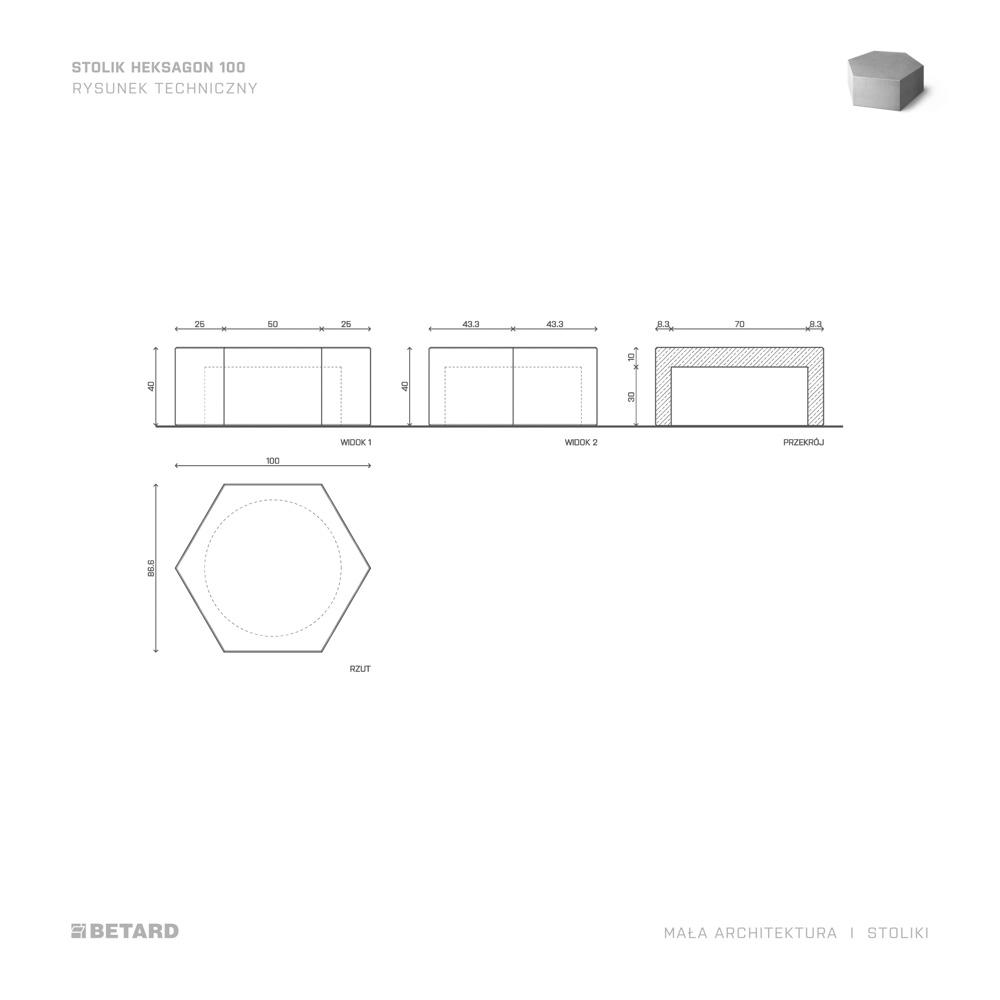 Betonowy Stolik Heksagon 100 rzut produktu